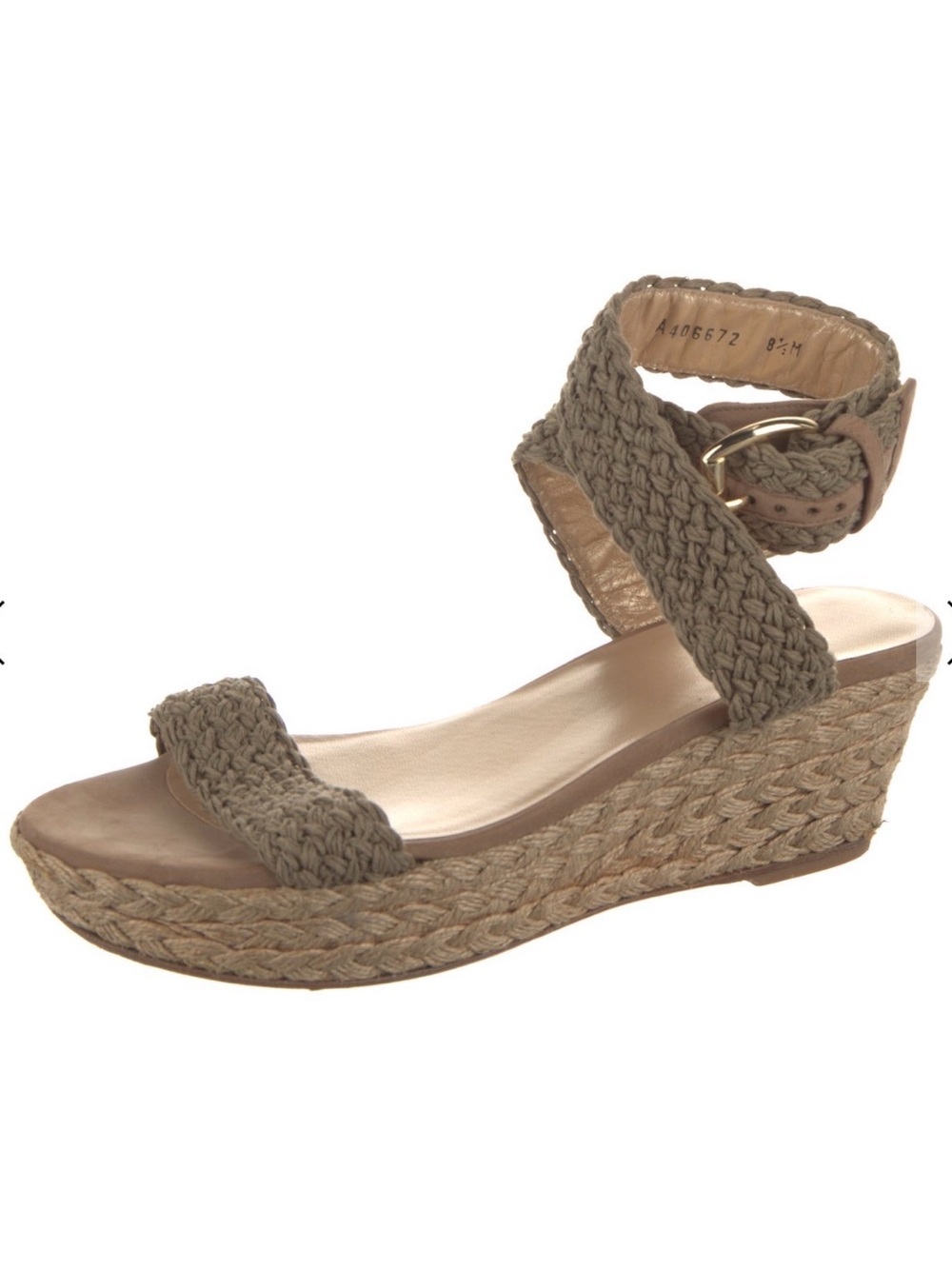 Stuart Weitzman Woven Ankle-Strap Espadrille Wedge Sandal - Taupe